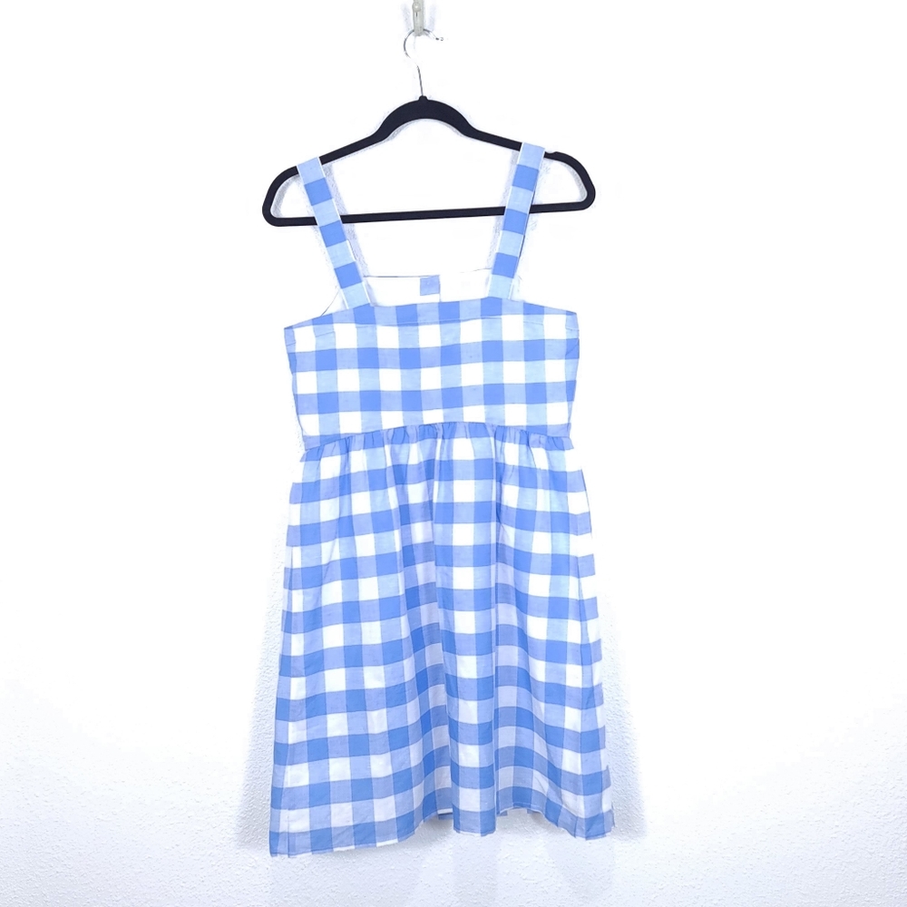 J.CREW Factory Gingham Button Front Linen Blend Mini Blue Dress - Picture 10 of 13